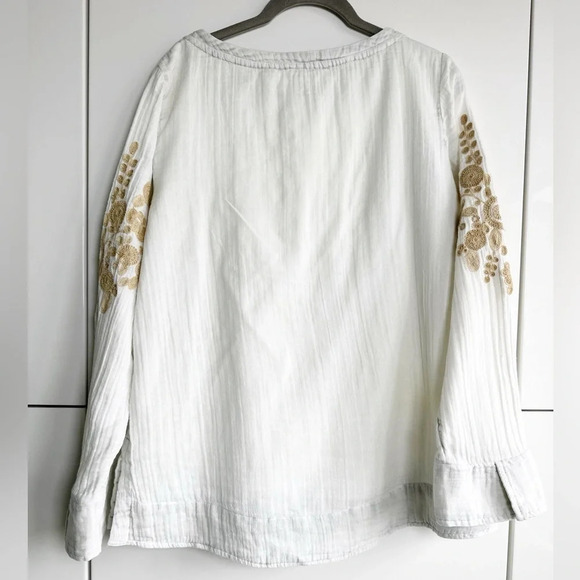 Soft Surroundings Gauze Top Ivory With Tan Embroidered Sleeves Size Medium - Picture 4 of 8